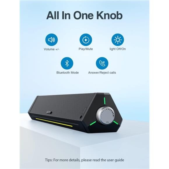 Computer Speakers, Bluetooth Soundbar, HiFi Stereo, 3.5mm Aux-in Connection - Picture 5 of 5